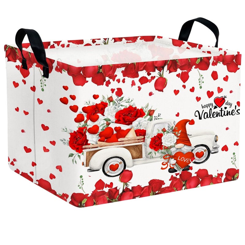 SETAMA Cute Large Valentine's Day Gift Basket Empty Heart Decor Storage Bin for Kid Baby Room Décor (White Truck Roses) - Image 1